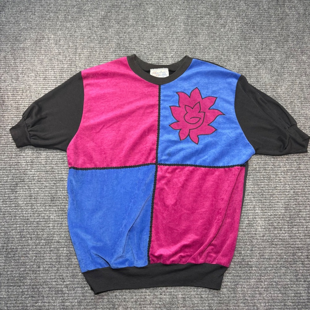 Vintage American Spectator Colorblock Velour Sweatshirt Womens Medium Pink Blue